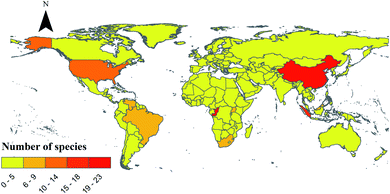 Map showing Ganoderma genus found all over the world